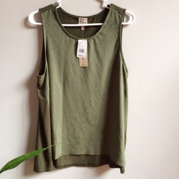 Como Vintage Tops - Como Vintage Olive Green Faux Suede Tank
